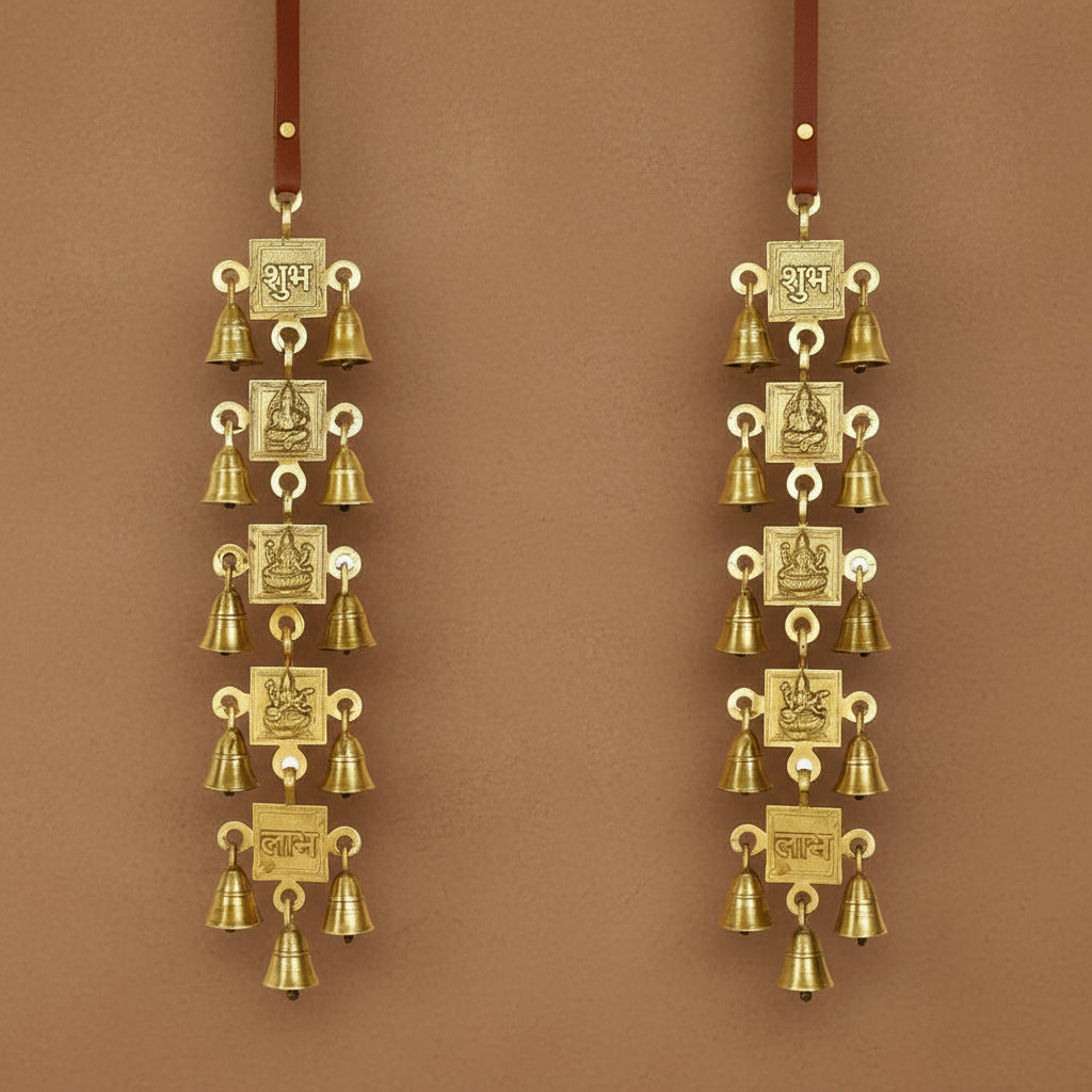 Laxmi Ganesh Saraswati Shubh Labh Brass Wall Hanging Bell for home temple/ décor